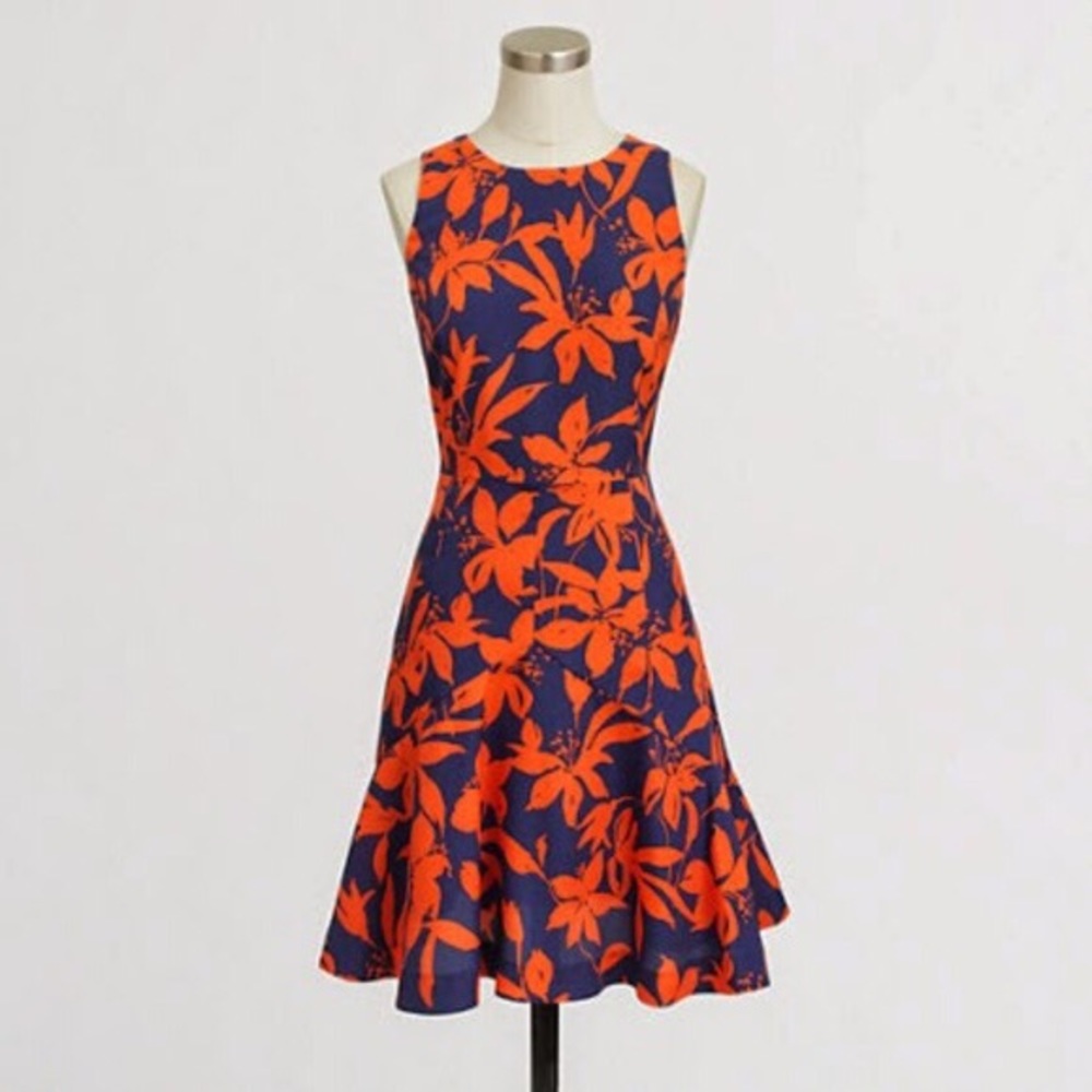 Jcrew sleeveless red and navy flared hem dress